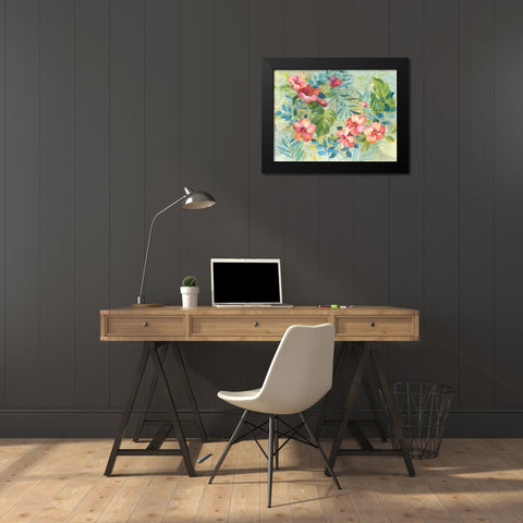 Hibiscus Garden Black Modern Wood Framed Art Print by Nai, Danhui