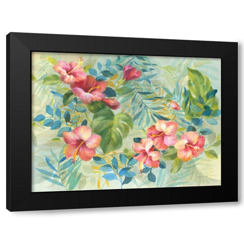 Hibiscus Garden Black Modern Wood Framed Art Print with Double Matting by Nai, Danhui