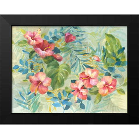 Hibiscus Garden Black Modern Wood Framed Art Print by Nai, Danhui