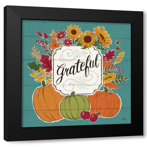 Thankful II Turquoise Black Modern Wood Framed Art Print with Double Matting by Penner, Janelle