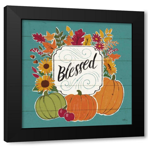 Thankful III Turquoise Black Modern Wood Framed Art Print with Double Matting by Penner, Janelle