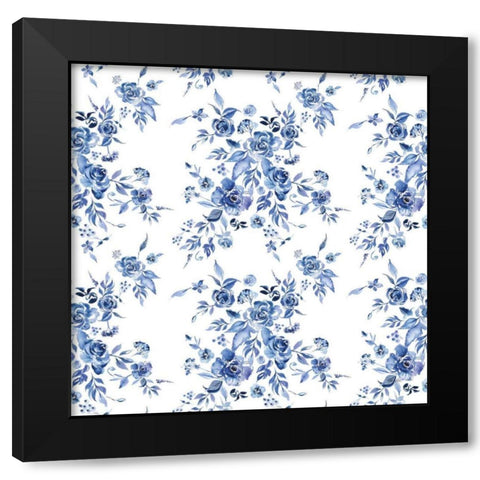 Delft Delight Pattern I Black Modern Wood Framed Art Print with Double Matting by Rice, Kristy