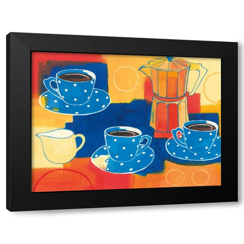Blue Cups and Pot Black Modern Wood Framed Art Print with Double Matting by Lovell, Kathrine