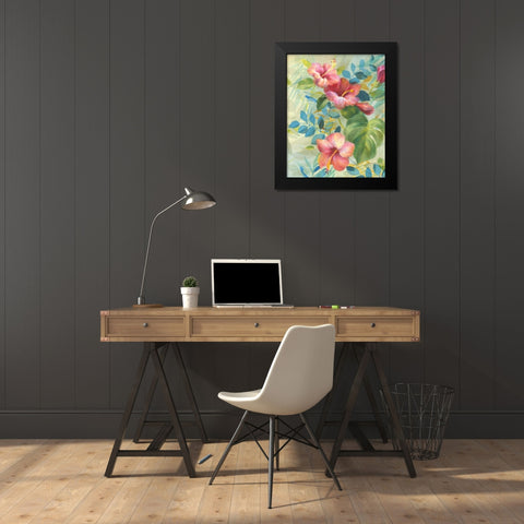 Hibiscus Garden II Black Modern Wood Framed Art Print by Nai, Danhui