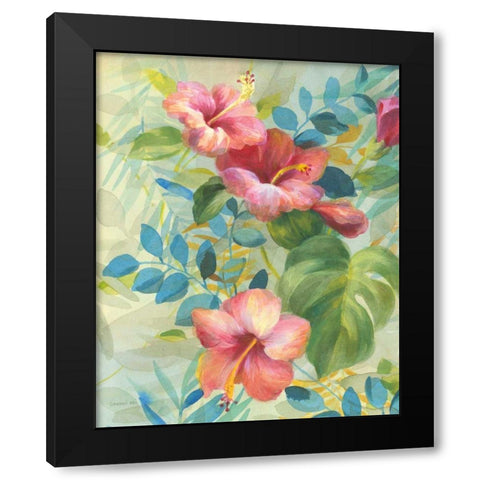 Hibiscus Garden II Black Modern Wood Framed Art Print with Double Matting by Nai, Danhui