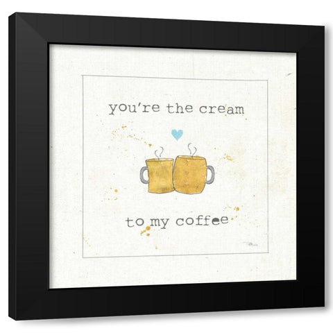 Coffee Cuties II Turquoise Heart v2 Black Modern Wood Framed Art Print by Pela Studio