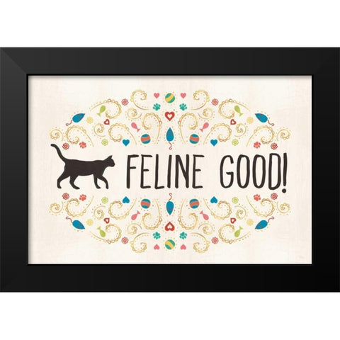 Otomi Cats I Black Modern Wood Framed Art Print by Charron, Veronique