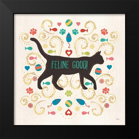 Otomi Cats II Black Modern Wood Framed Art Print by Charron, Veronique