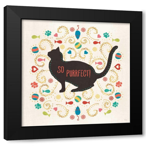 Otomi Cats III Black Modern Wood Framed Art Print by Charron, Veronique