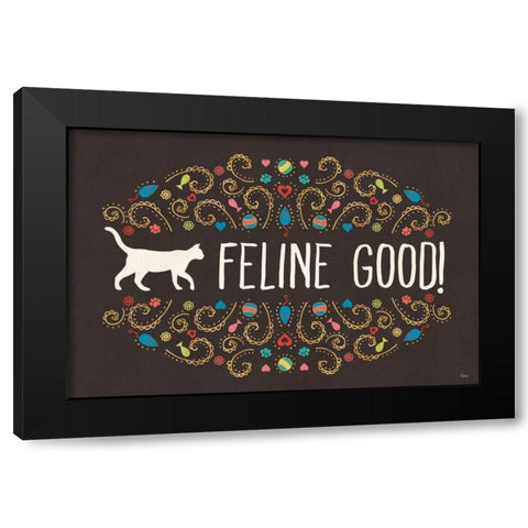 Otomi Cats I Dark Black Modern Wood Framed Art Print by Charron, Veronique