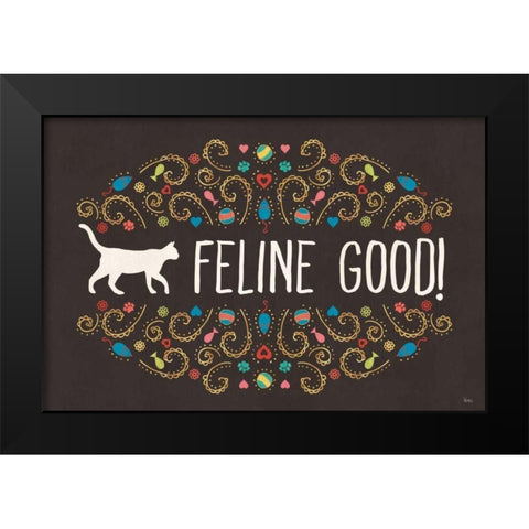 Otomi Cats I Dark Black Modern Wood Framed Art Print by Charron, Veronique