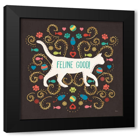 Otomi Cats II Dark Black Modern Wood Framed Art Print by Charron, Veronique