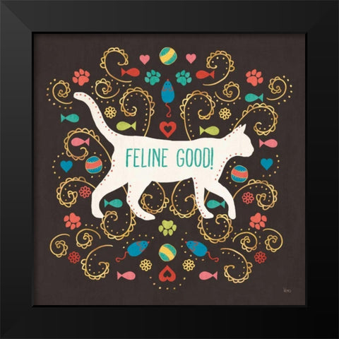 Otomi Cats II Dark Black Modern Wood Framed Art Print by Charron, Veronique