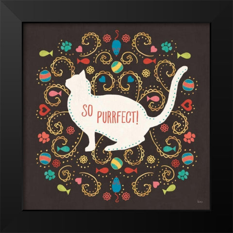 Otomi Cats III Dark Black Modern Wood Framed Art Print by Charron, Veronique