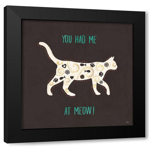 Otomi Cats IV Dark Black Modern Wood Framed Art Print by Charron, Veronique