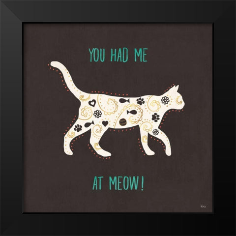 Otomi Cats IV Dark Black Modern Wood Framed Art Print by Charron, Veronique