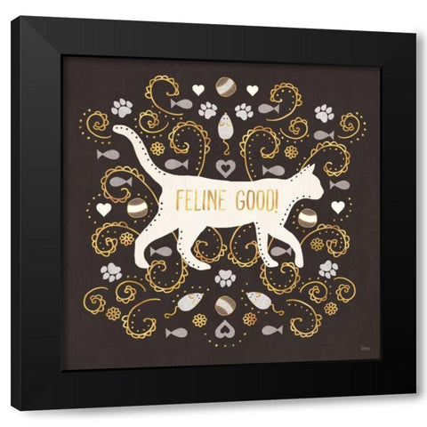 Otomi Cats II Dark Neutral Black Modern Wood Framed Art Print with Double Matting by Charron, Veronique