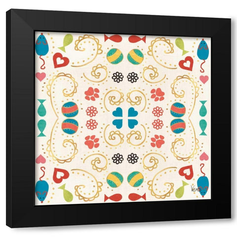 Otomi Cats Step 01A Black Modern Wood Framed Art Print with Double Matting by Charron, Veronique