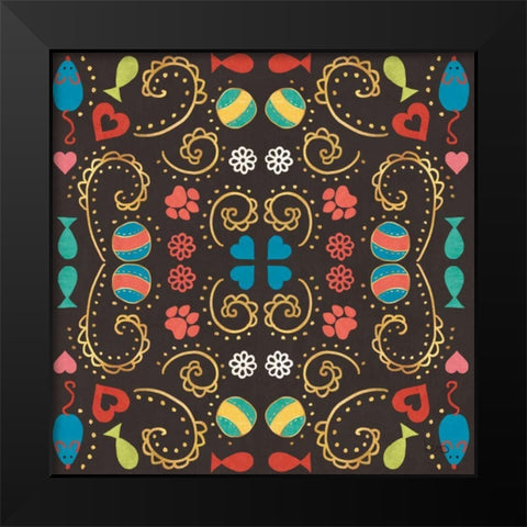 Otomi Cats Step 01B Black Modern Wood Framed Art Print by Charron, Veronique