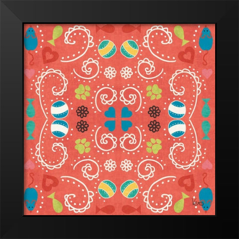 Otomi Cats Step 01C Black Modern Wood Framed Art Print by Charron, Veronique