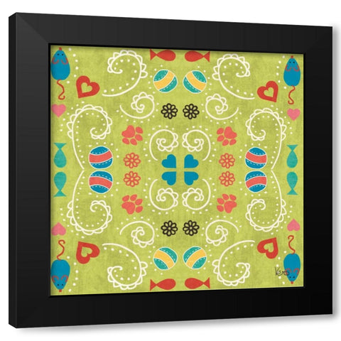 Otomi Cats Step 01D Black Modern Wood Framed Art Print by Charron, Veronique