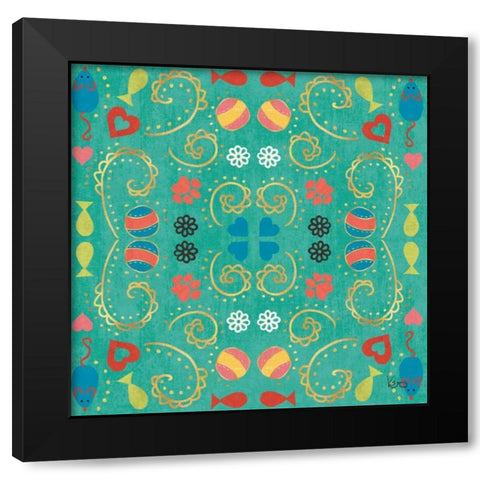 Otomi Cats Step 01E Black Modern Wood Framed Art Print by Charron, Veronique