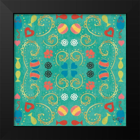 Otomi Cats Step 01E Black Modern Wood Framed Art Print by Charron, Veronique