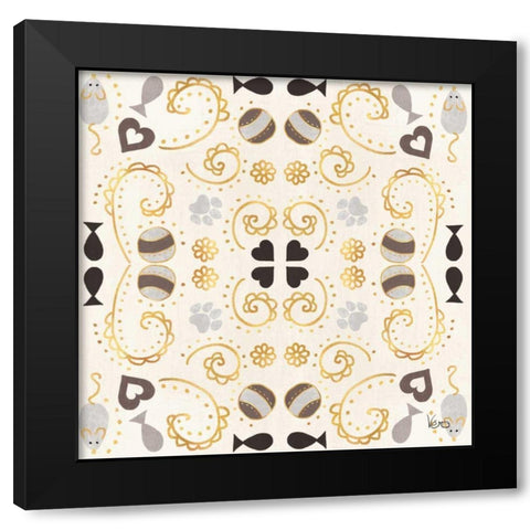 Otomi Cats Step 01A Neutral Black Modern Wood Framed Art Print with Double Matting by Charron, Veronique