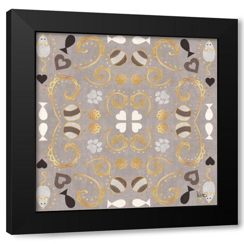 Otomi Cats Step 01C Neutral Black Modern Wood Framed Art Print with Double Matting by Charron, Veronique