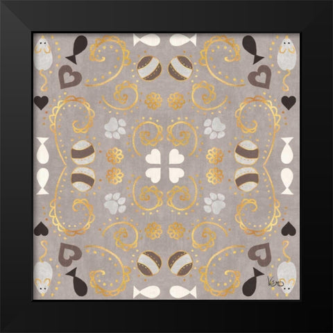 Otomi Cats Step 01C Neutral Black Modern Wood Framed Art Print by Charron, Veronique