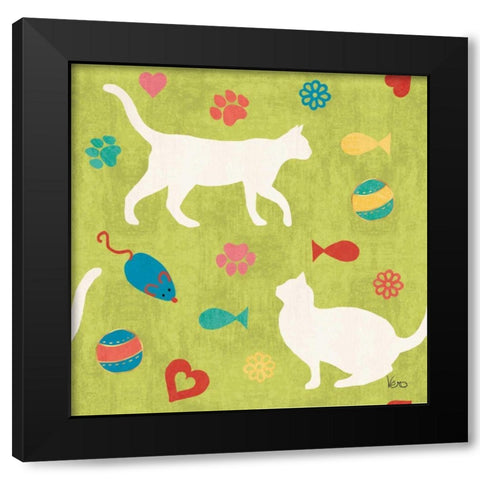 Otomi Cats Step 04D Black Modern Wood Framed Art Print with Double Matting by Charron, Veronique