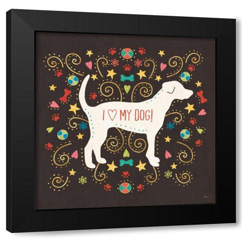 Otomi Dogs II Dark Black Modern Wood Framed Art Print by Charron, Veronique