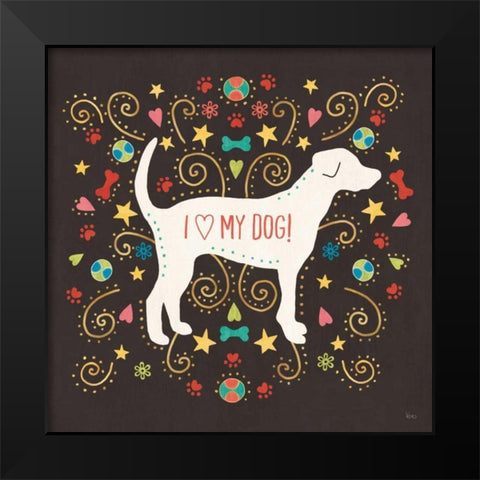 Otomi Dogs II Dark Black Modern Wood Framed Art Print by Charron, Veronique