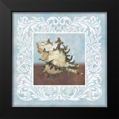 Sandy Shells Blue Spikey Black Modern Wood Framed Art Print by Grove, Beth