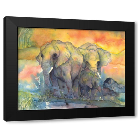 Elephants Crop Black Modern Wood Framed Art Print with Double Matting by Paschke, Chris