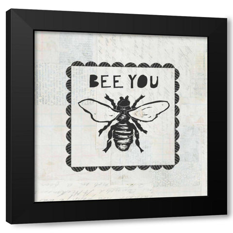 Bee Stamp Bee You Black Modern Wood Framed Art Print by Prahl, Courtney