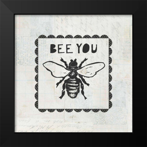 Bee Stamp Bee You Black Modern Wood Framed Art Print by Prahl, Courtney