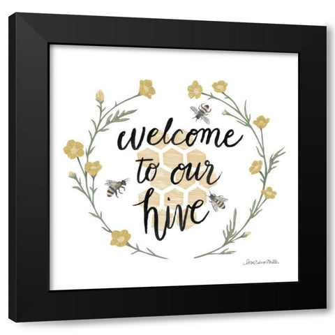 Happy to Bee Home III Welcome Black Modern Wood Framed Art Print by Miller, Sara Zieve