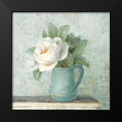 June Roses II White Blue Crop Black Modern Wood Framed Art Print by Nai, Danhui