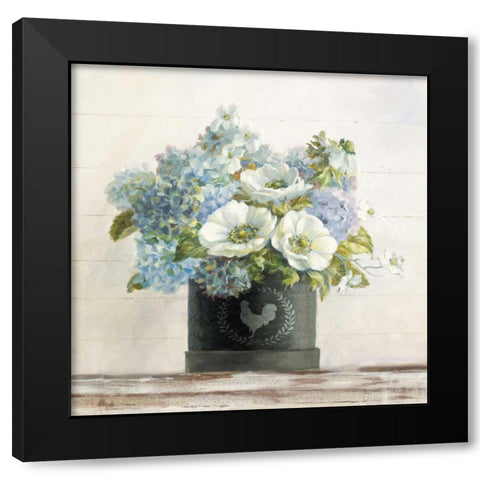 Anemones in Hatbox Shiplap Black Modern Wood Framed Art Print with Double Matting by Nai, Danhui