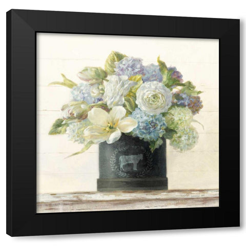 Tulips in Hatbox Shiplap Black Modern Wood Framed Art Print by Nai, Danhui