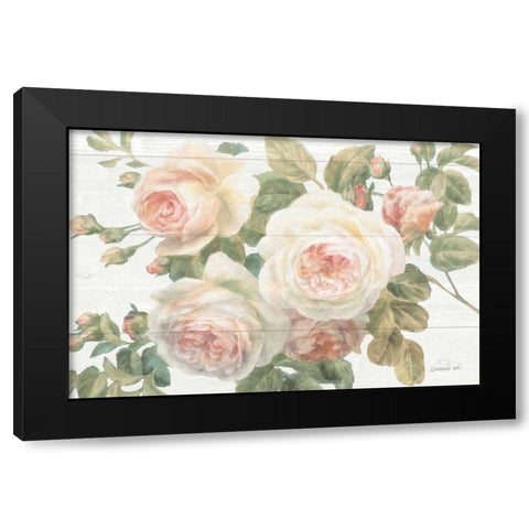 Vintage Roses White on Shiplap Crop Black Modern Wood Framed Art Print with Double Matting by Nai, Danhui