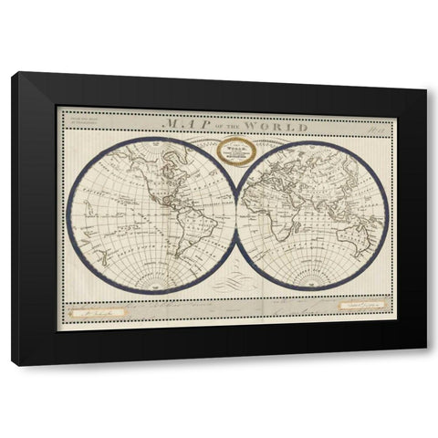 Torkingtons World Map with Indigo Black Modern Wood Framed Art Print with Double Matting by Schlabach, Sue