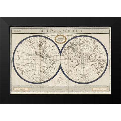 Torkingtons World Map with Indigo Black Modern Wood Framed Art Print by Schlabach, Sue