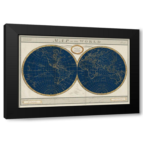 Torkingtons World Map Indigo Globes Black Modern Wood Framed Art Print with Double Matting by Schlabach, Sue