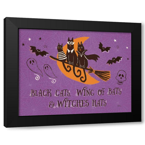 Spooktacular I Black Cats Purple Black Modern Wood Framed Art Print with Double Matting by Penner, Janelle