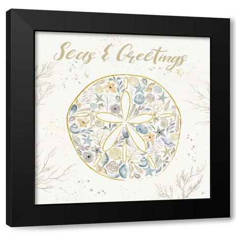 Seaside Blossoms IV Blue Greetings Black Modern Wood Framed Art Print by Aiken, Jess