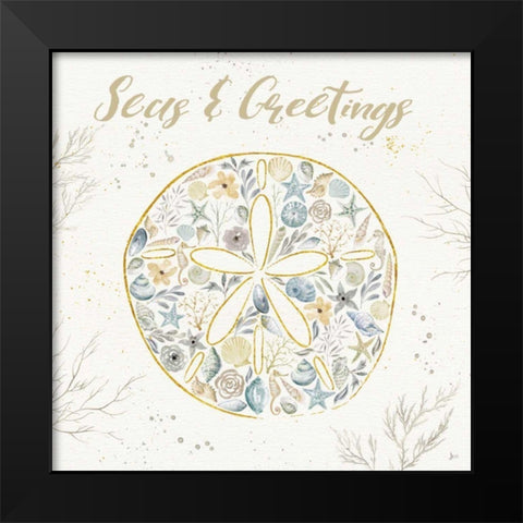 Seaside Blossoms IV Blue Greetings Black Modern Wood Framed Art Print by Aiken, Jess