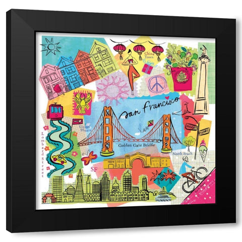 Global Travel XI Black Modern Wood Framed Art Print by Zaman, Farida