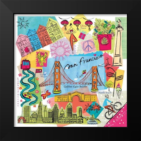 Global Travel XI Black Modern Wood Framed Art Print by Zaman, Farida